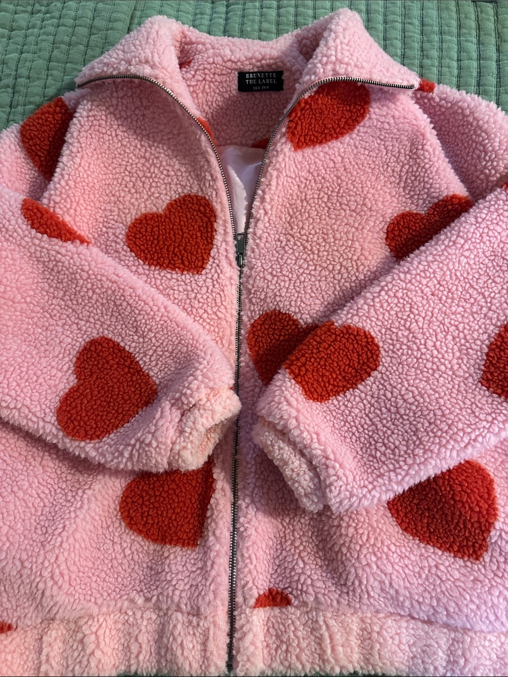 brunette the label fluffy pink heart sweater